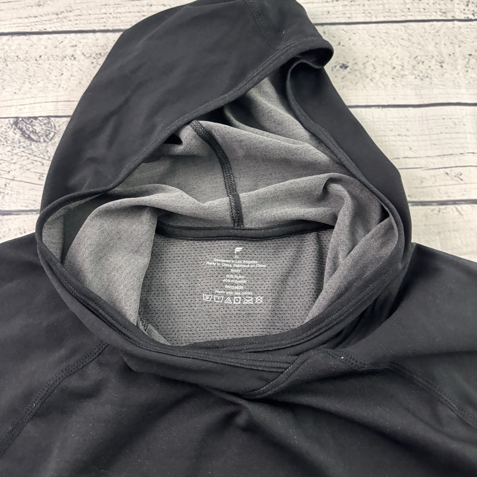 Fabletics Long Sleeve Nylon Poly Hooded Athletic T Shirt Men’s XL Black