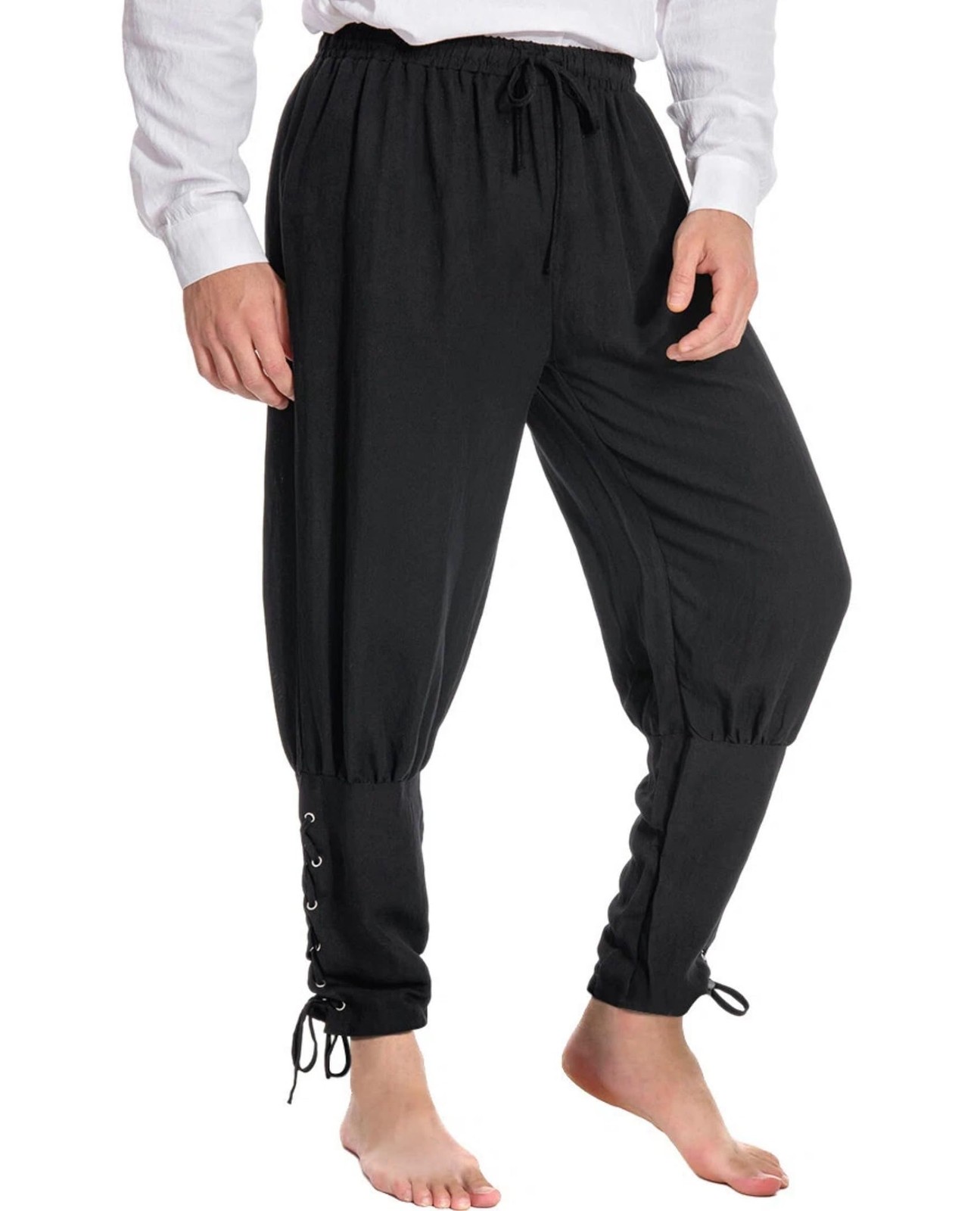 Mens Ankle Banded Pants Medieval Viking Navigator Renaissance Pants (XXL,Black)