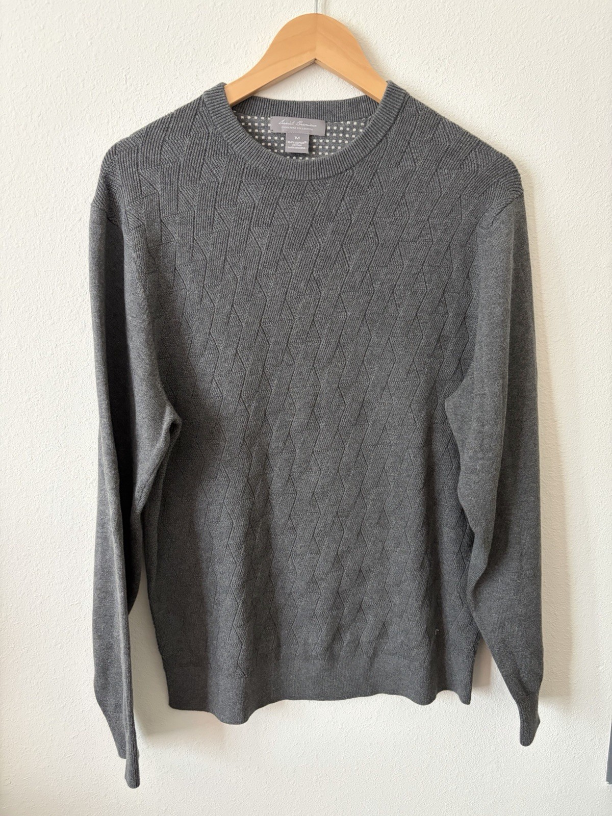 Daniel Cremieux Men’s M Gray Cable-Knit Crew Neck Cotton Ribbed Sweater