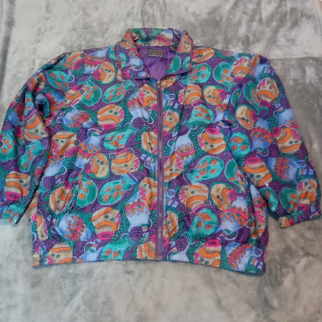 Mureli Women Jacket Large Purple Silk Pottery Tribal Southwest Art Wear Vintage