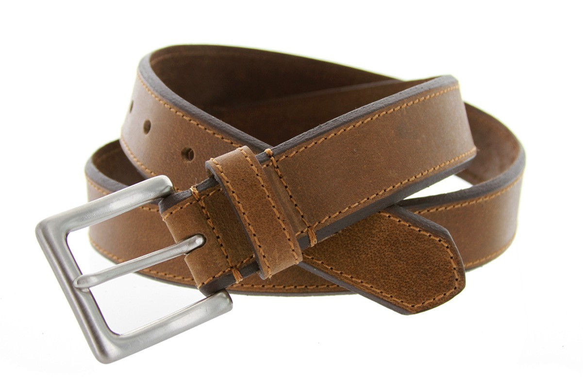 Mens Genuine Solid Leather Stylish Beveled Casual Jean Belt 1-3/8″ Black Brown
