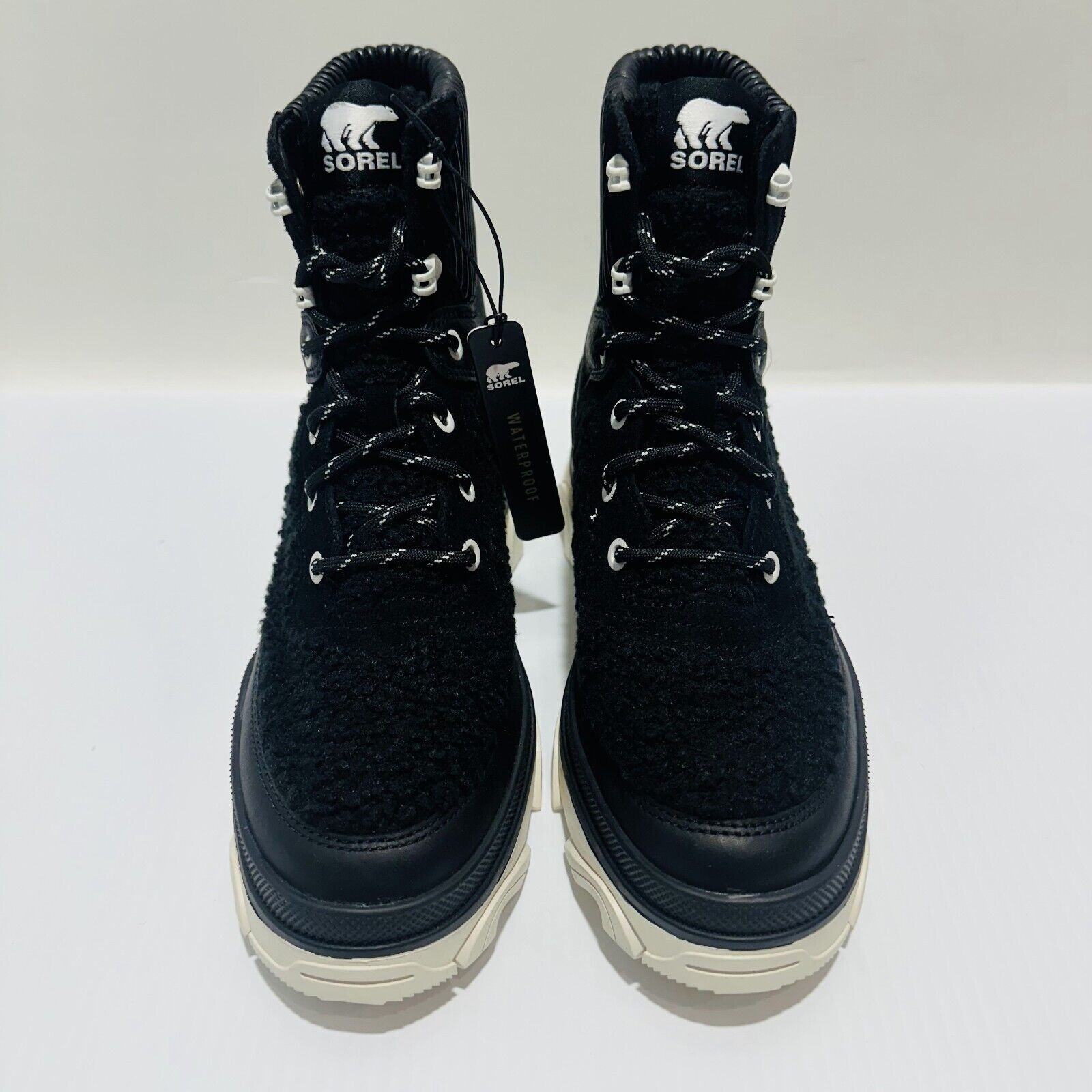 Sorel Brex Size 7.5 Ankle Boots Black Sea Salt Cozy Lace Waterproof NIB $210