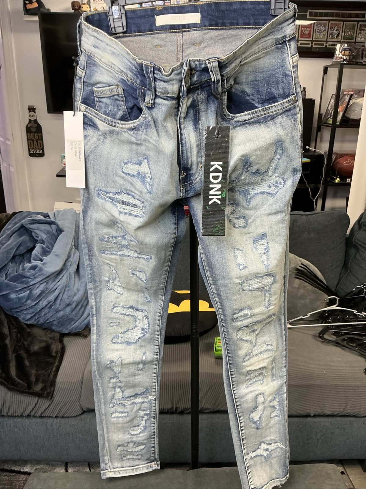 KDNK Men’s Light Blue Distressed Denim Jeans Stretch Cotton/Spandex 30/30