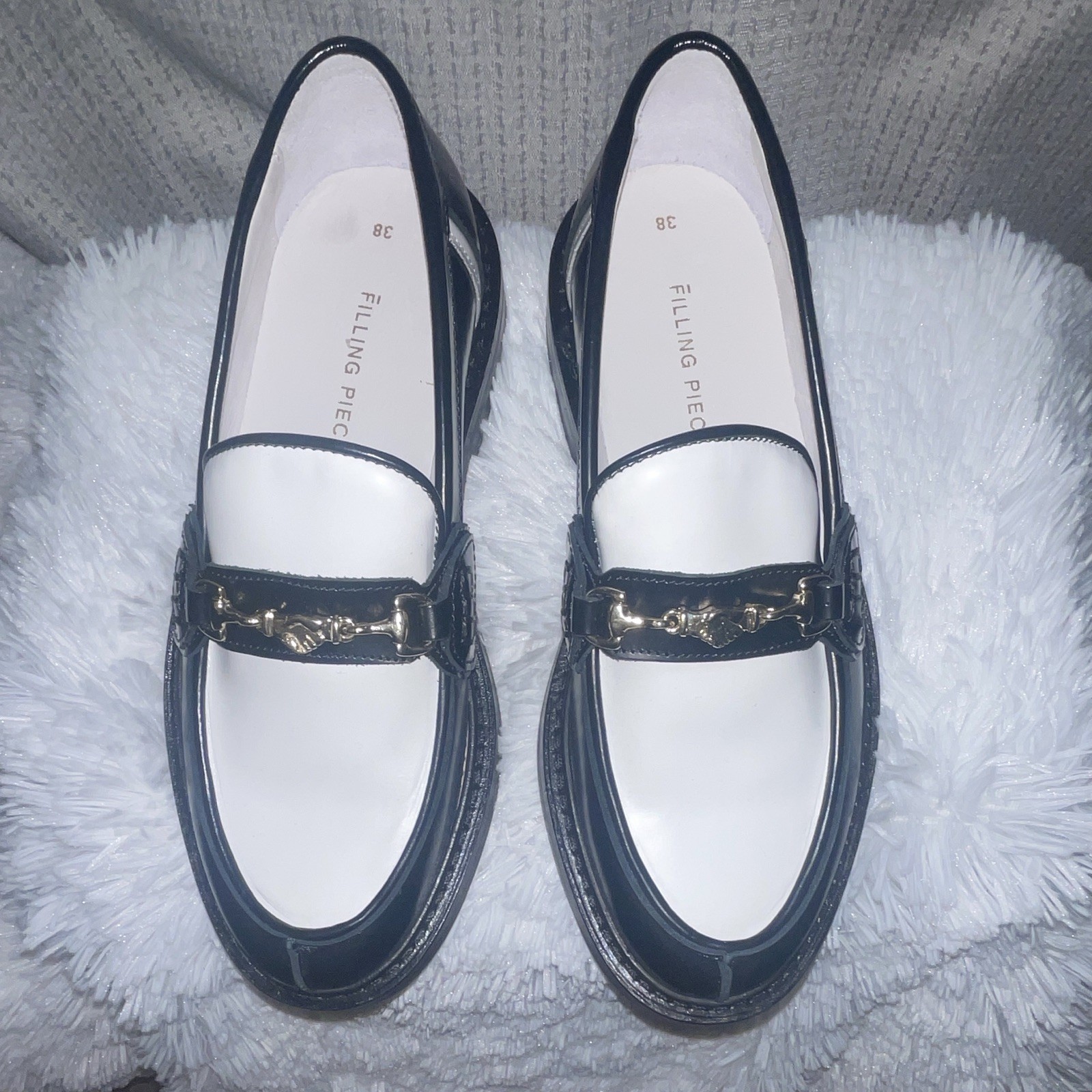 Filling Pieces Women’s Leather Loafer Flats Colorblock Chain Slip-On US 8