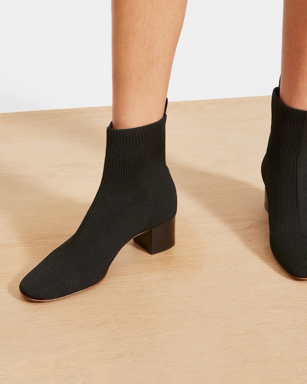 Everlane The Glove Boot Rib Knit Ankle Sock Boots Size 8 Black ReKnit Block Heel