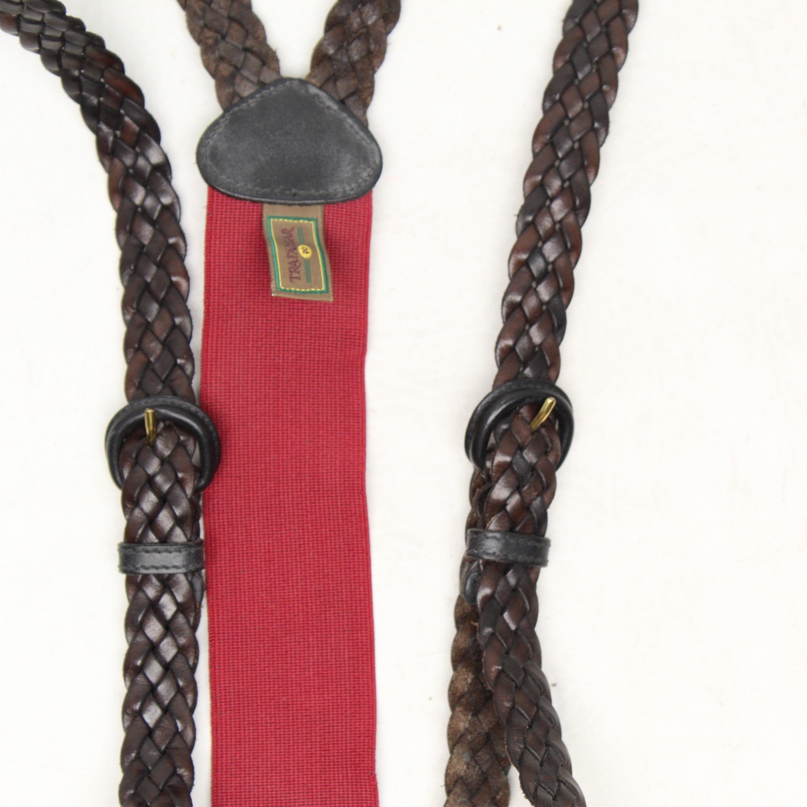 Trafalgar Braided Plaited Braces Suspenders Mens Dark Brown Thin Strap
