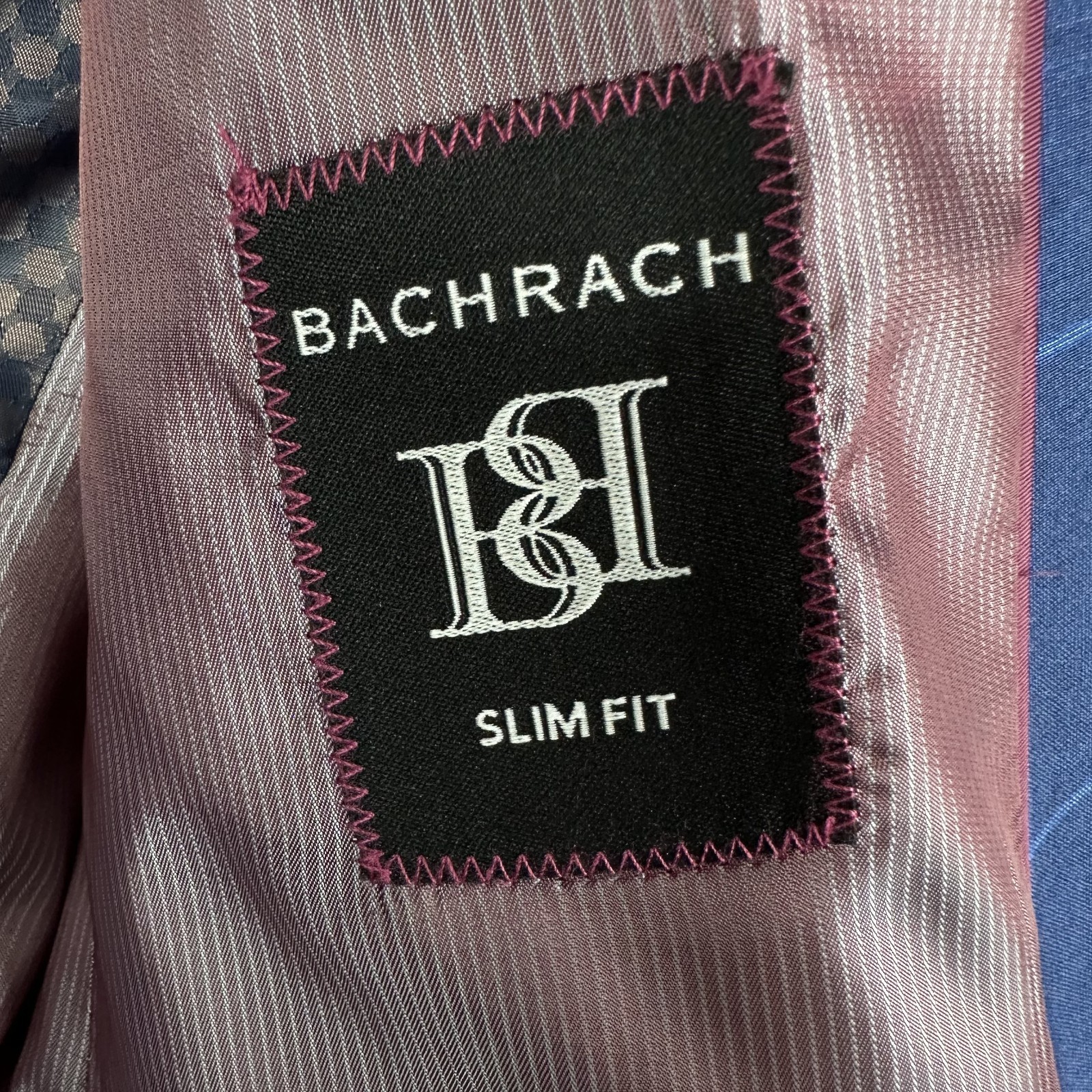 Bachrach Suit Mens 40L Navy Blue Windowpane Polyester Blend Pants 32×32 Flat