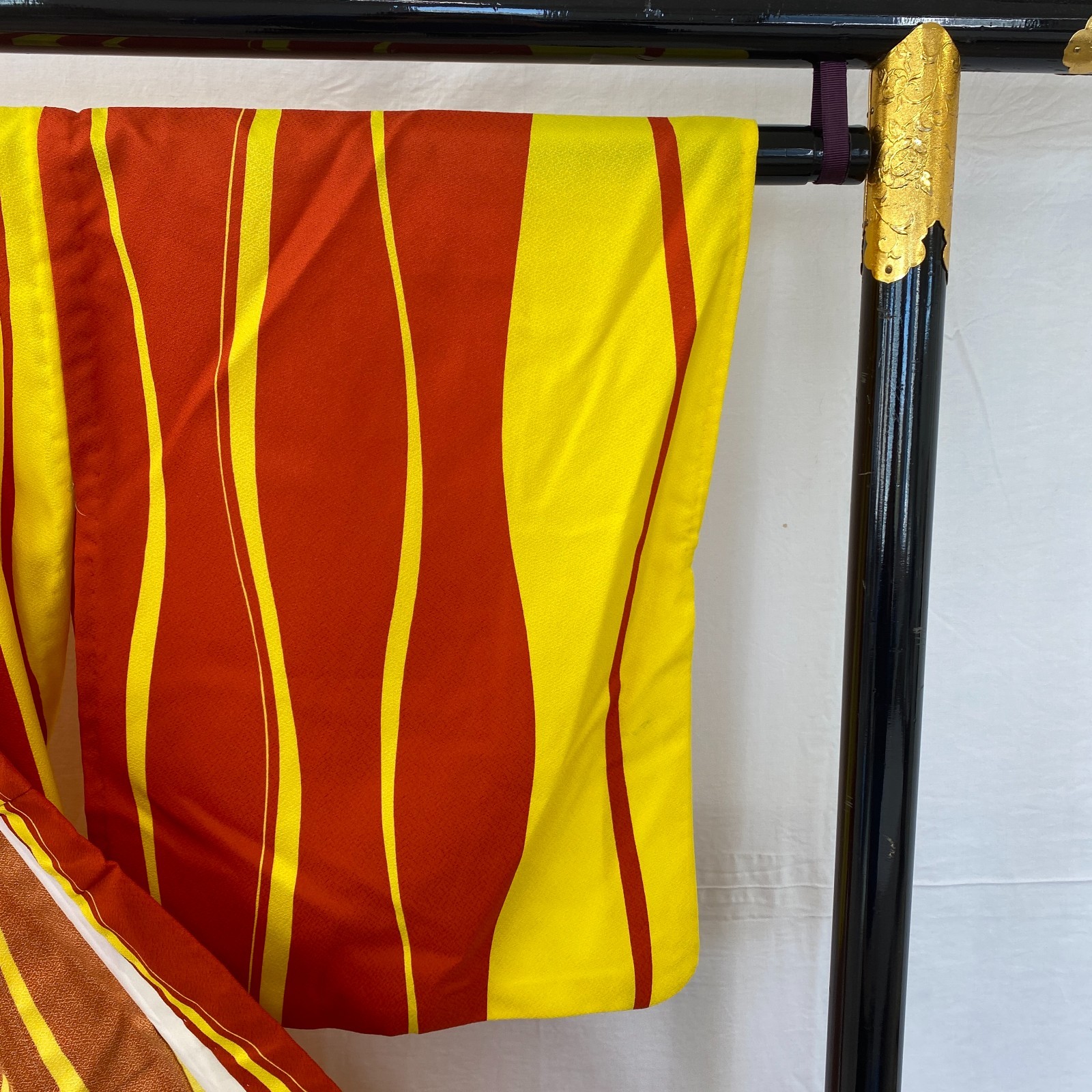 Japanese Vintage Kimono Polyester Yellow No Lining Traditional Length 66 in