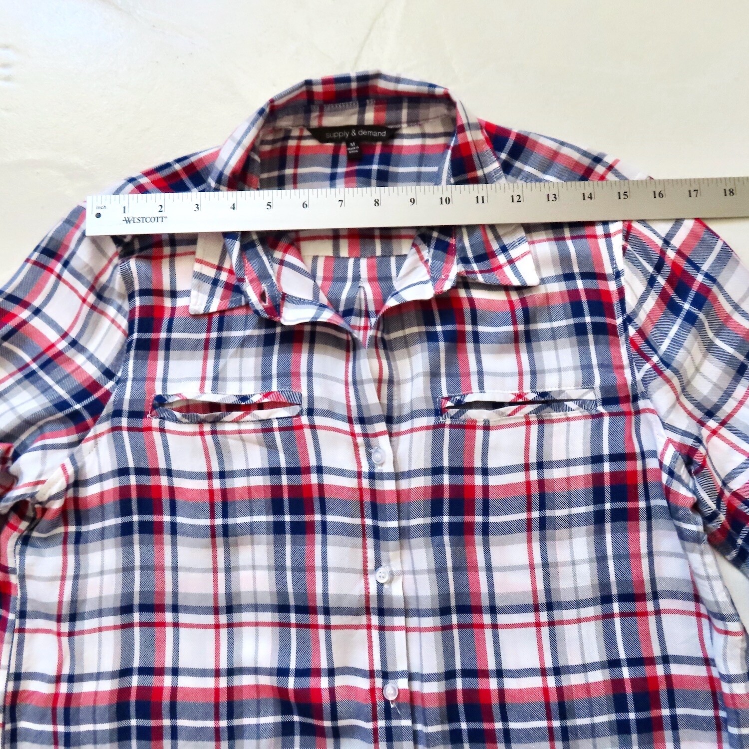Supply & Demand Shirt Womens Medium Red Blue Plaid Button Up Long Sleeve Western