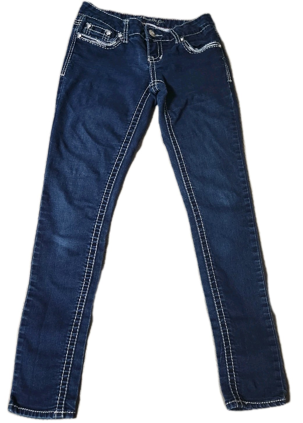Amethyst Womens Junior Size 1 Dark Wash Skinny Blue Jeans 26″ Waist 28″ Inseam