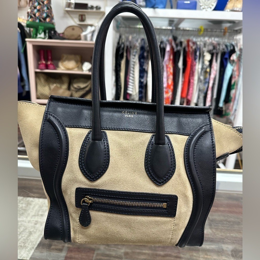 Celine Navy & Beige Luggage Bag Leather Suede Made In Italy