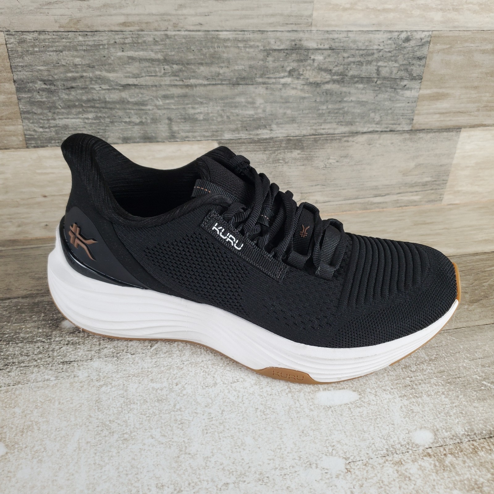 Kuru Atom 2 Womens Shoes Sz 8 W Running Jet Black Desert Tan Lace Up Sneakers