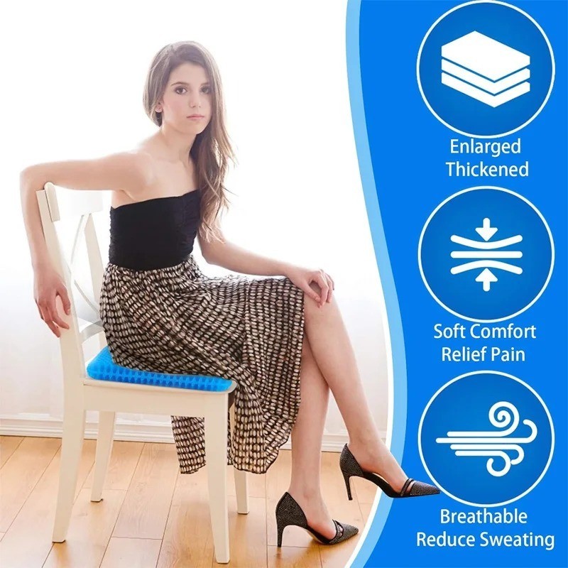 Gel Seat Cushion for Long Sitting, Ergonomic Cooling Pad, Non-Slip Cover- XLarge