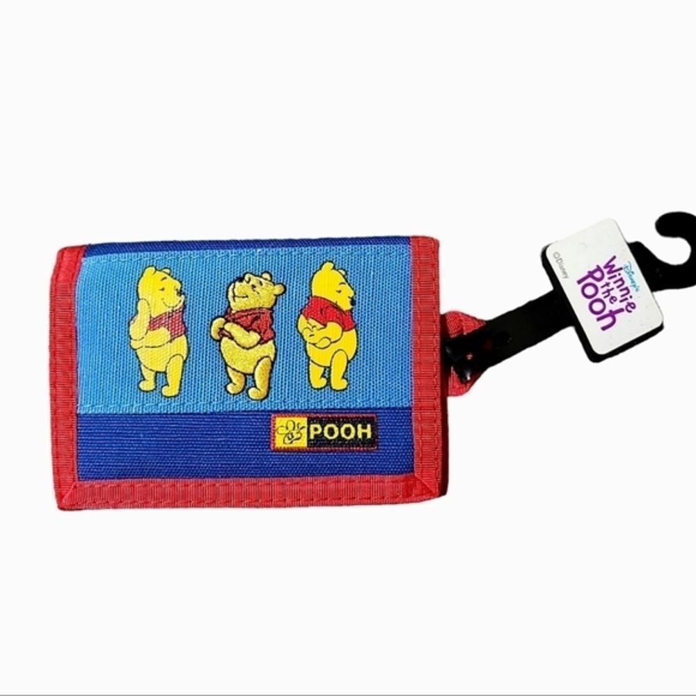 Disney Winnie The Pooh Canvas Tri-Fold Blue & Red Wallet Fastener