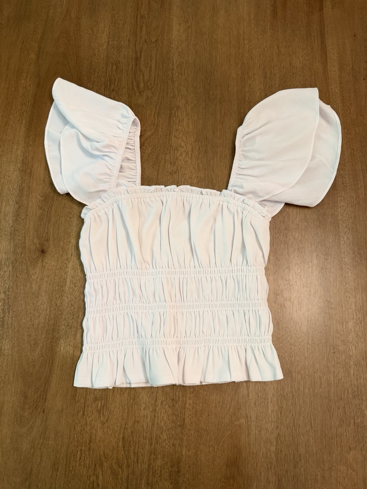 Abercrombie & Fitch Women’s S White Smocked Flutter Sleeve Square Neck Crop Top