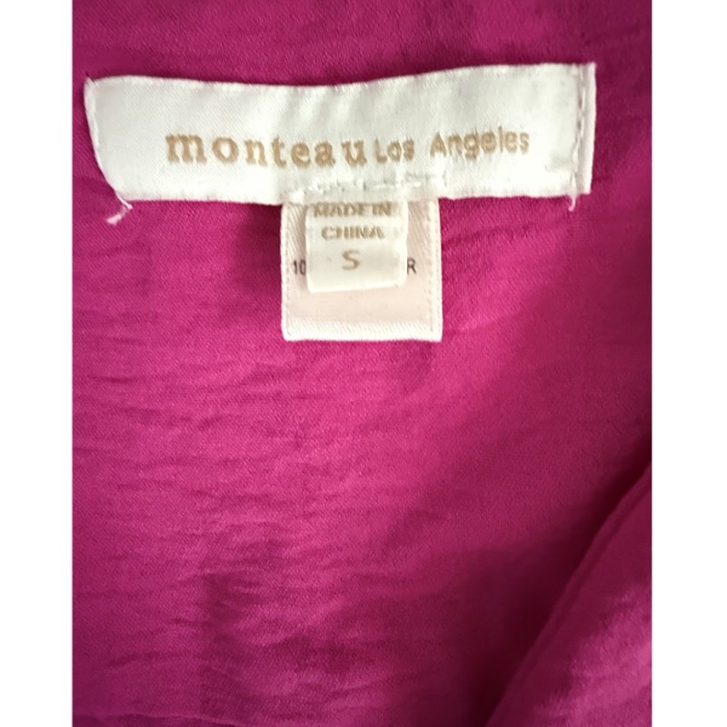 Monteau Los Angeles Pink Flutter Sleeve Ruched Tie Front Mini Dress S