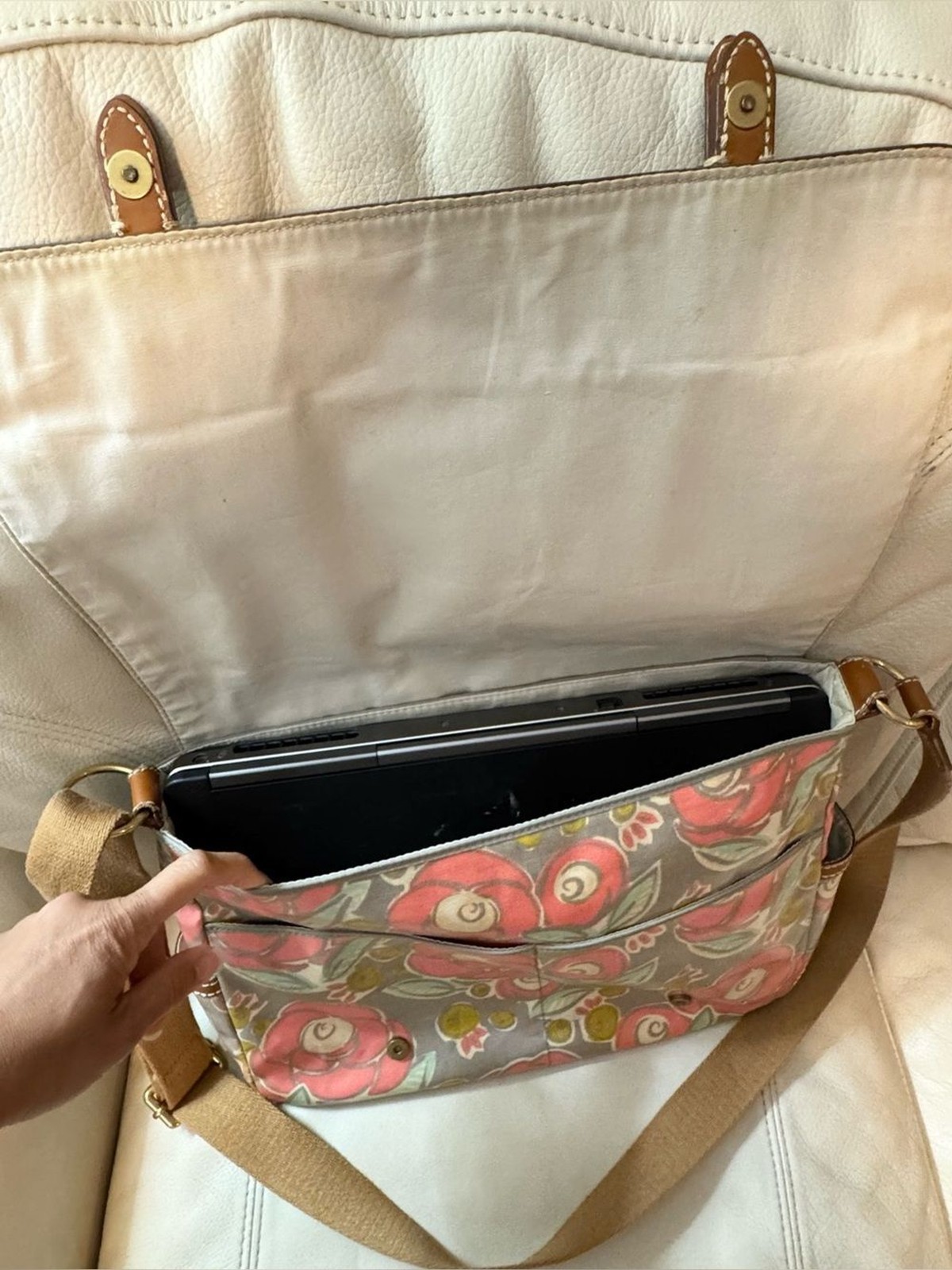 Fossil Messenger Bag Crossbody Coated Canvas Leather Trim Floral