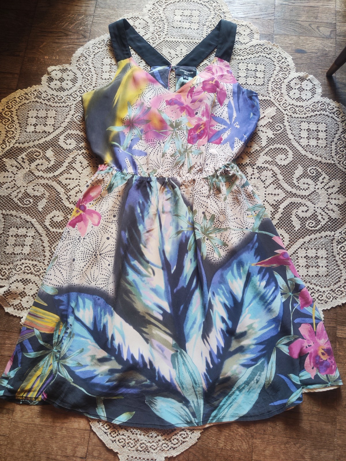 Warehouse Silk Hawaiian Tropical Floral Dress Size US 6 UK 10 Lined Excellent