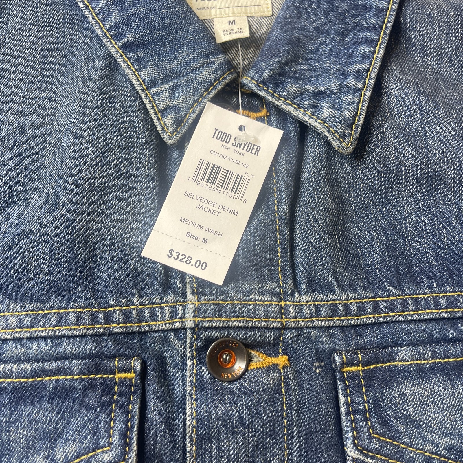 Todd Snyder Jacket Mens Medium Selvedge Denim Trucker Dark Wash Blue Button NEW