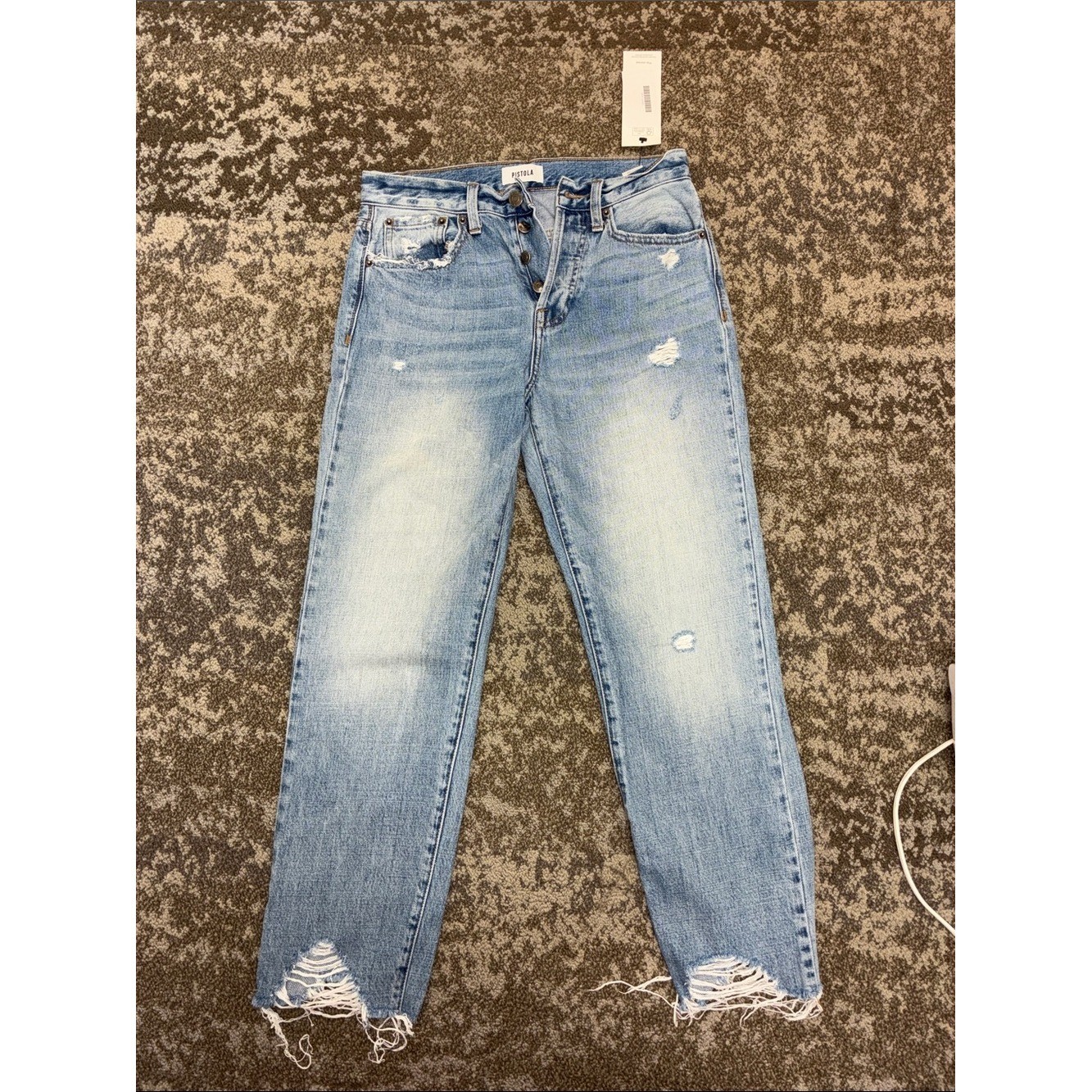 pistola Light Blue Distressed Straight-Leg Jeans