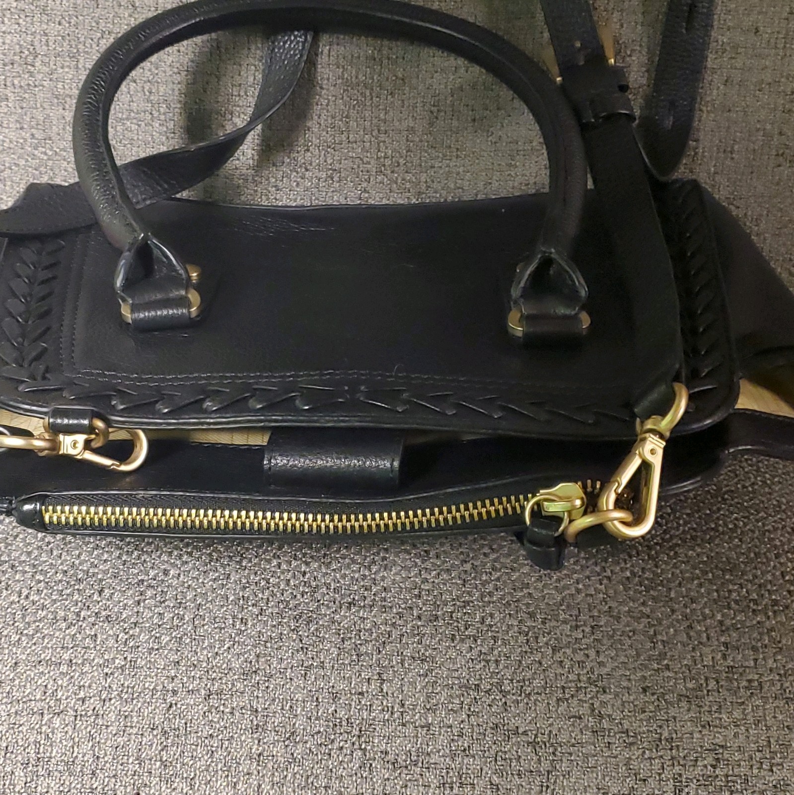 Lodis Black Small Pebbled Satchel Zip Top Handle Bag Strap Dust Bag Gold