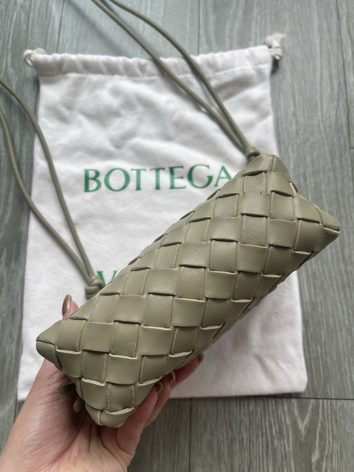 Bottega Veneta Mini Loop Camera Bag Intrecciato Travertine Crossbody Shoulder