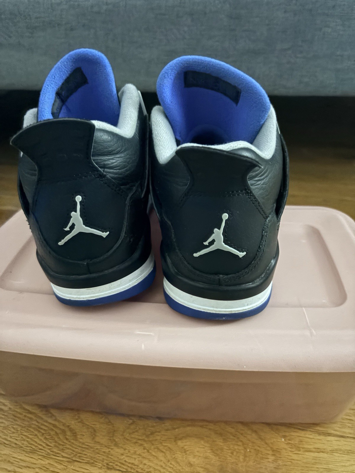 Jordan Air Jordan 4 Mid Top Leather Basketball Sneakers Black Blue Gray