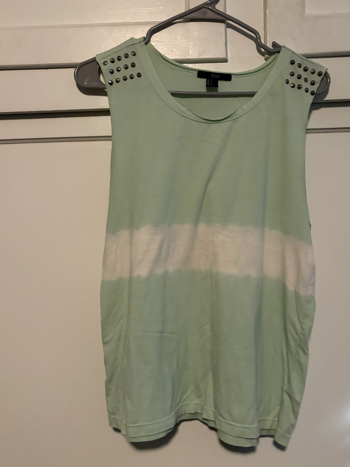 Forever 21 Y2K Green White Womens Sleeveless T Shirt Large Rhinestone Preowned