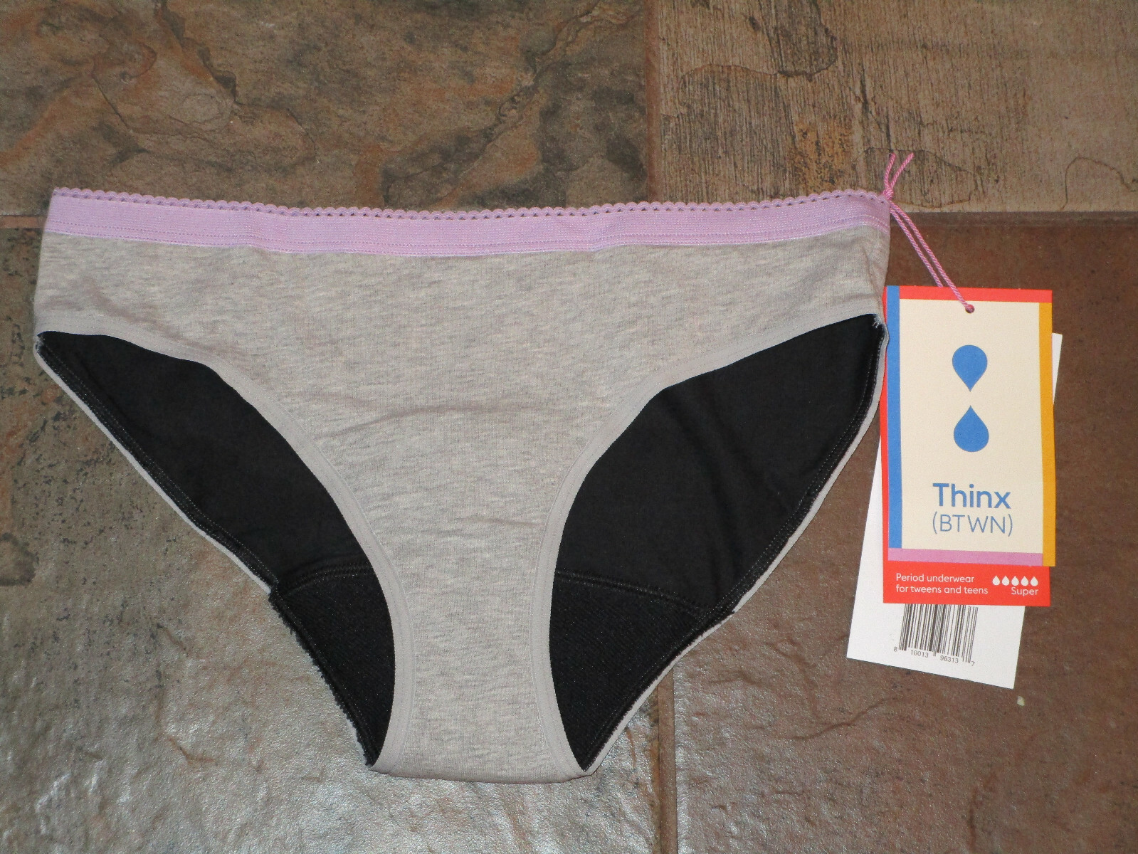 THINX (BTWN) NEW MOON GRAY SUPER PERIOD-PROOF BIKINI PANTIES SIZE 13-14
