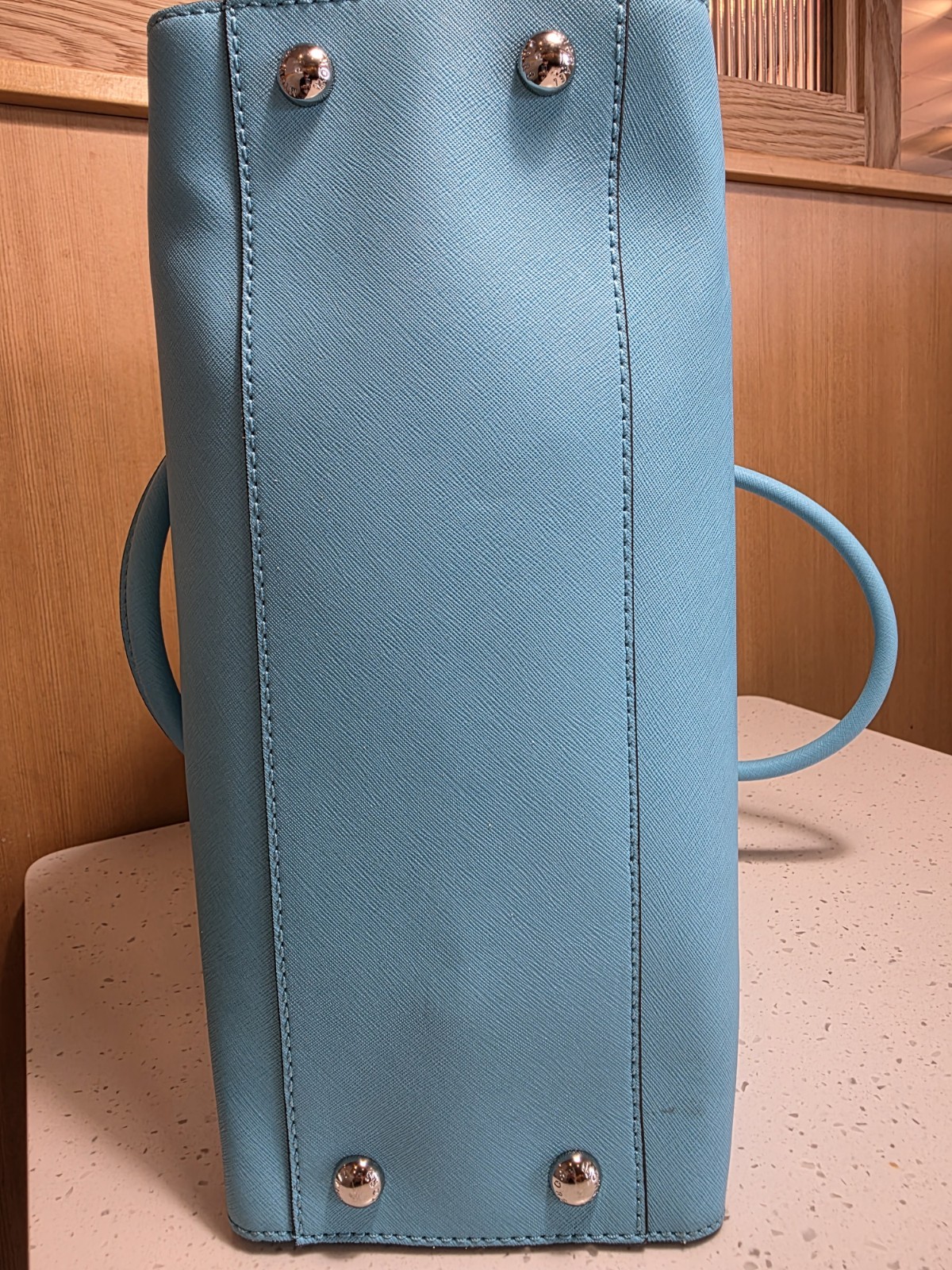 Michael Kors Aqua Blue Medium Blue Satchel Top Handle Silver Hardware Dust Bag