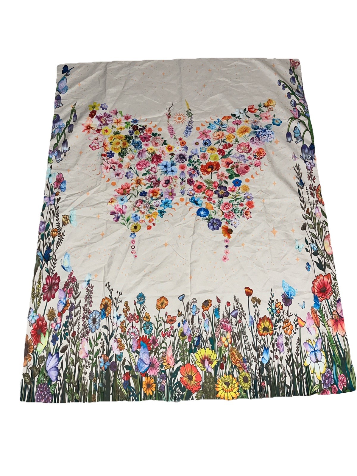 Vtg Botanical Garden Flowers Butterfly Scarf Wall Hanging Table Cloth