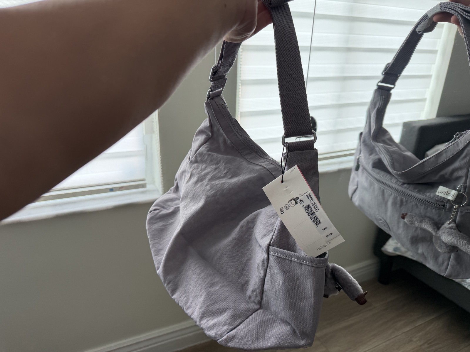 Kipling Alenya Crossbody Bag – DOVE GRAY – Nylon Everyday Travel Purse BRAND NEW