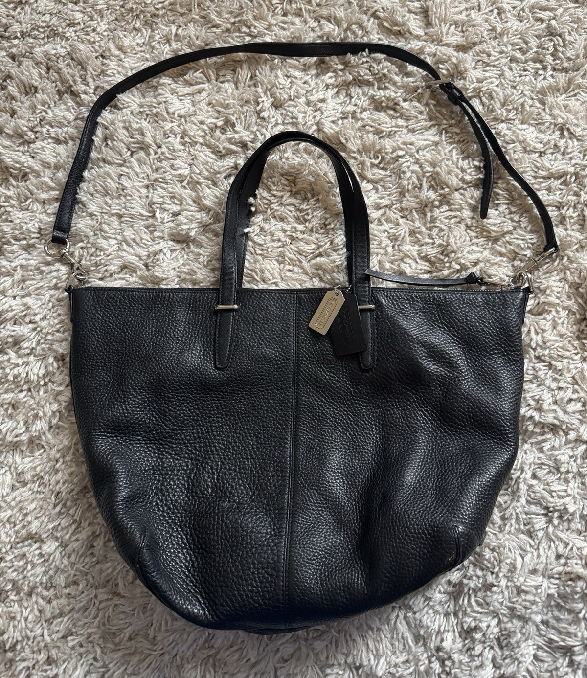 Coach Women’s Black Pebbled Satchel Top Handle Zip, Detachable Crossbody Strap
