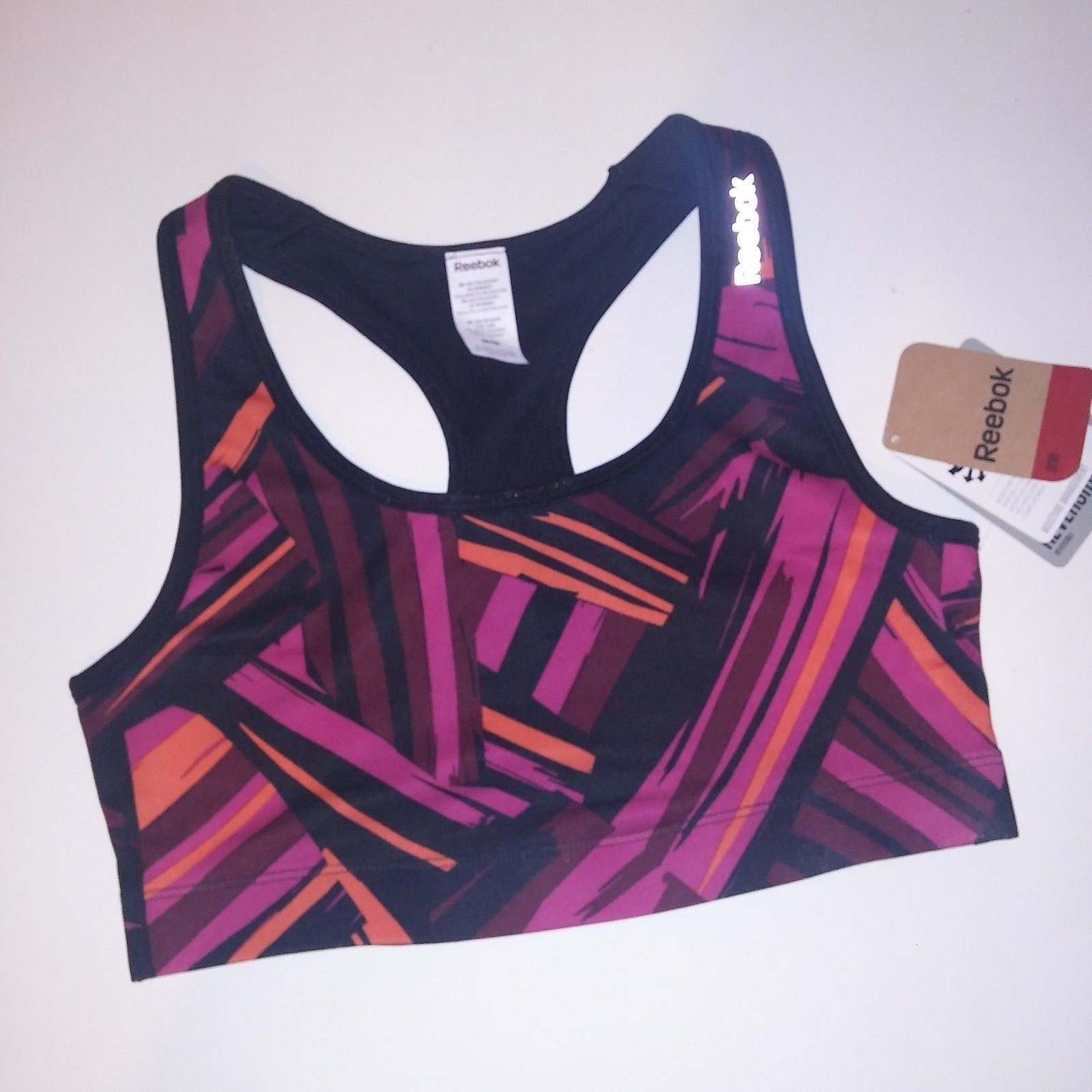 Reebok Sports Bra Reversible Black Colorful Solid Work Out Exercise Fitness
