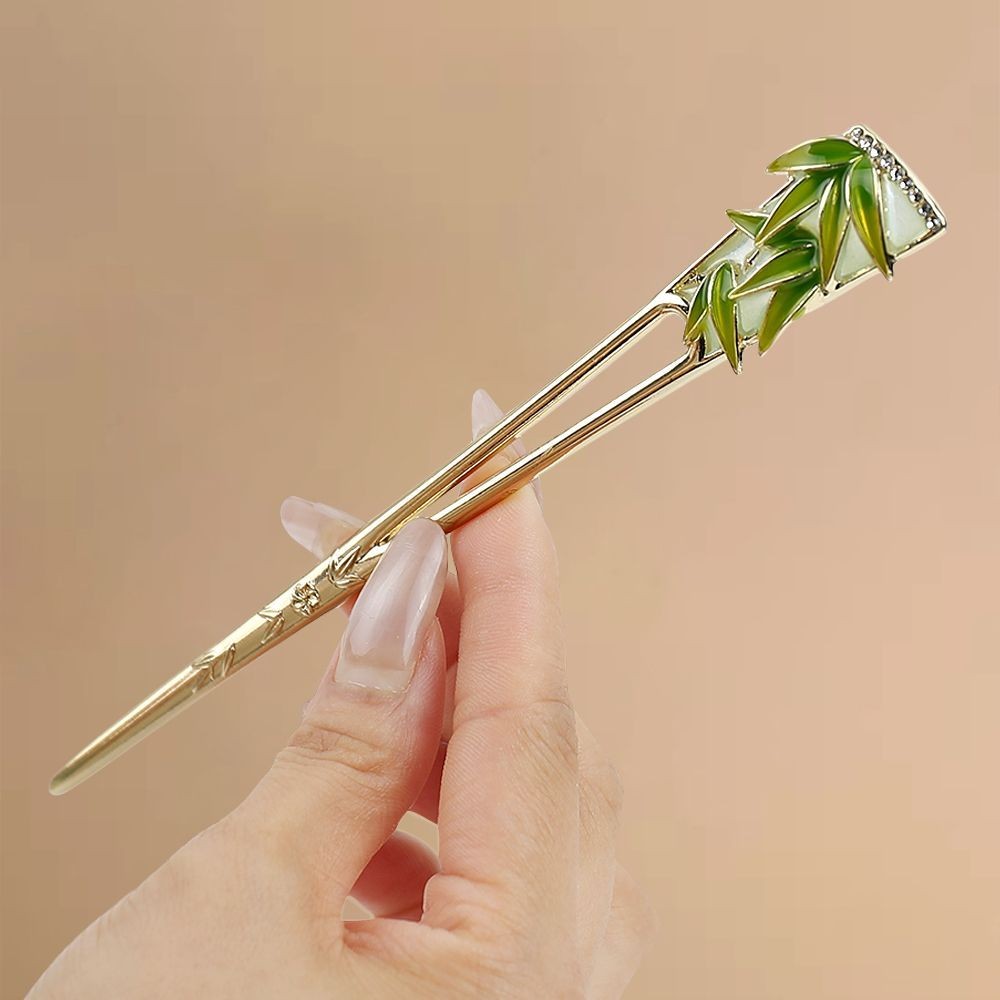 Vintage Bamboo Leaf Hairpin Chinese Style Bun Stick Hanfu Qipao Hair Accessories