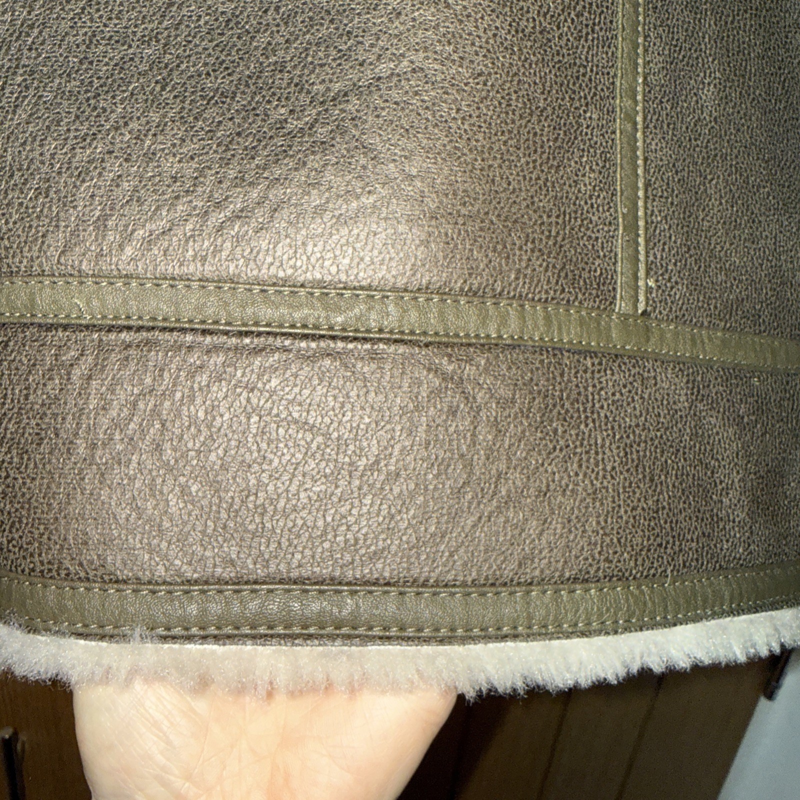 Mint Velvet Women’s Flying Jacket Size XL Faux Leather Tan with Cream Faux Fur