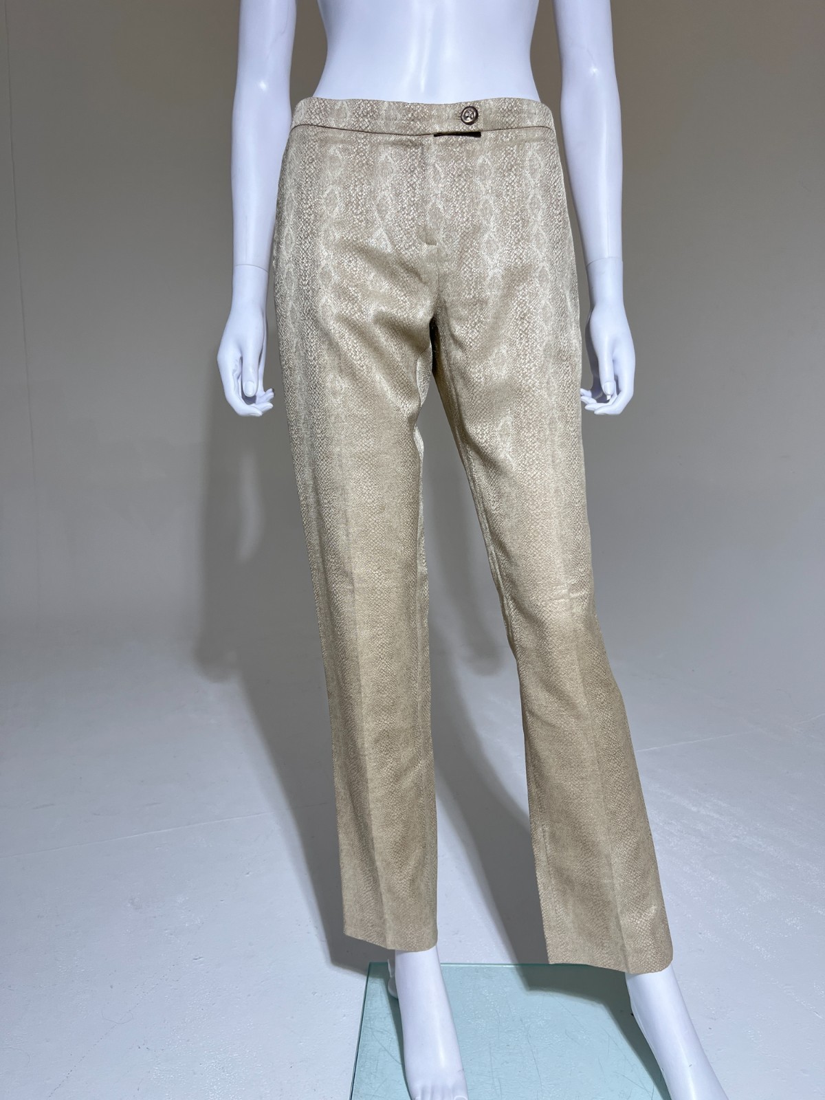 Roberto Cavalli Y2K Snake Effect Shimmer Beige Pants IT42