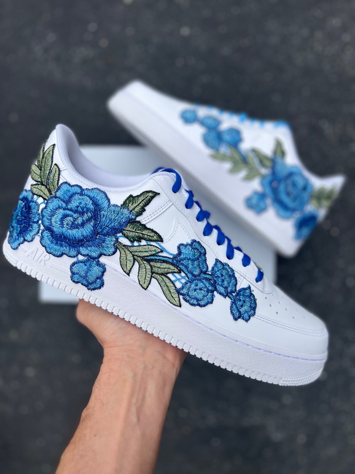 Air Force 1 Custom Rose ‘Blue Bloom’ Floral Shoes Mens 8 8.5 9 9.5 10 10.5 11 12