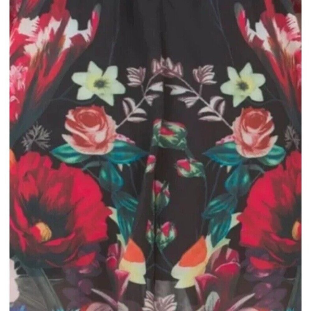 Dalia MacPhee Dress Black Chiffon Bright Floral Tiered Maxi Size S Flowy Event