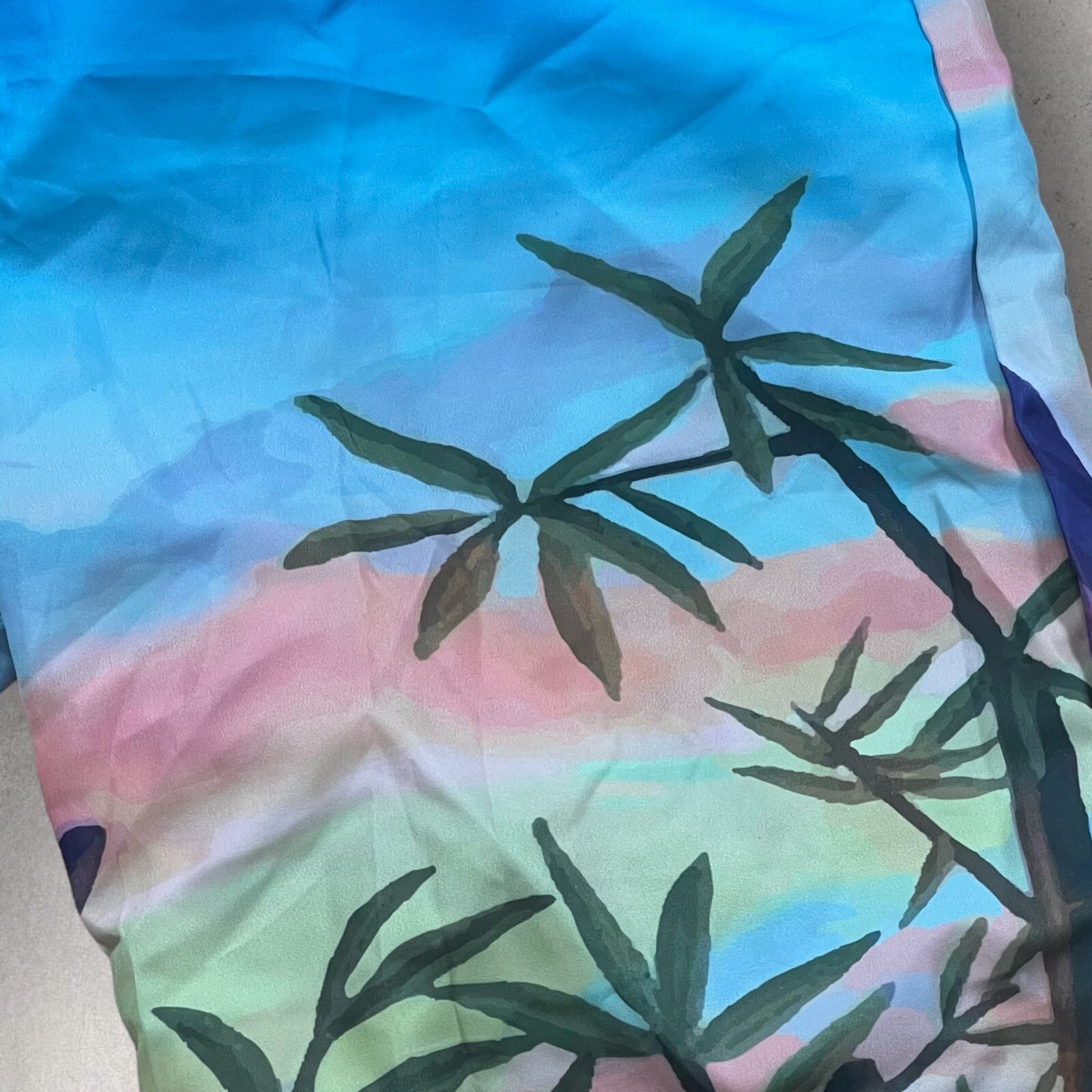 Dragon Ball Z Shorts Mens 26 Blue Ombré Swim Trunks Elastic Waist Goku Palm Tree