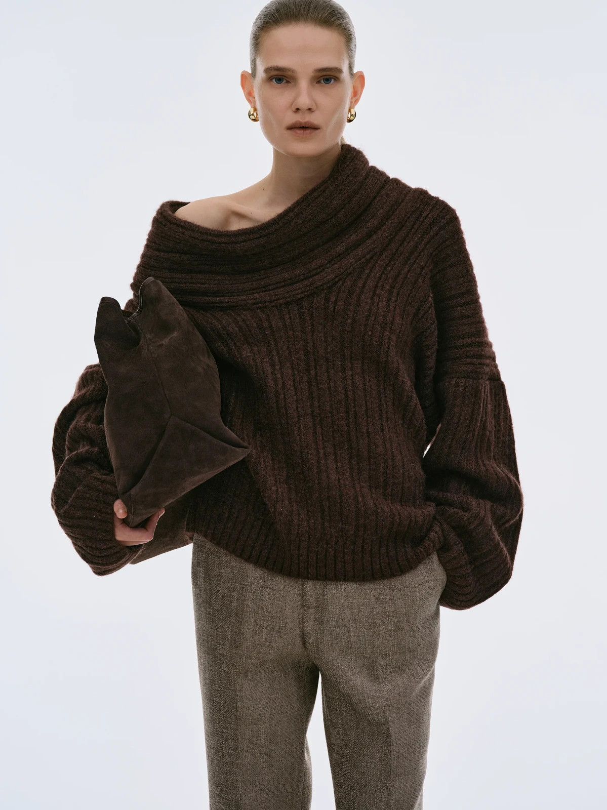 Source Unknown Becca Oversized High Roll Knit Pullover Sweater OS Chocolate NWT