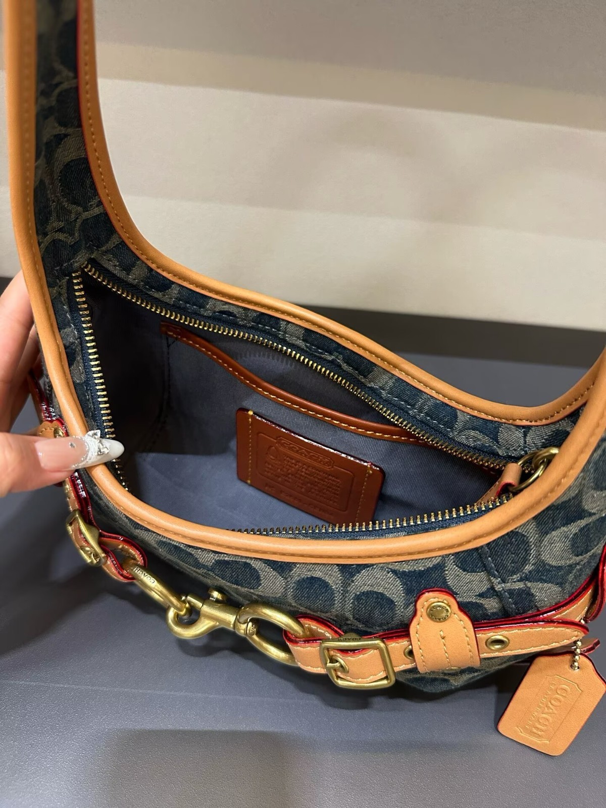 NEW Coach Belted Ergo Shoulder Bag 26 Signature Regenerative Cotton Denim CEN94