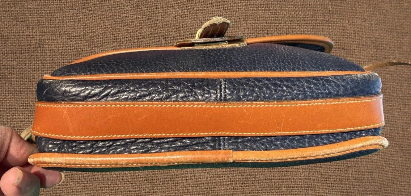 Dooney Bourke Navy Blue Vintage Flap Equestrian Tack Bag All Weather Leather
