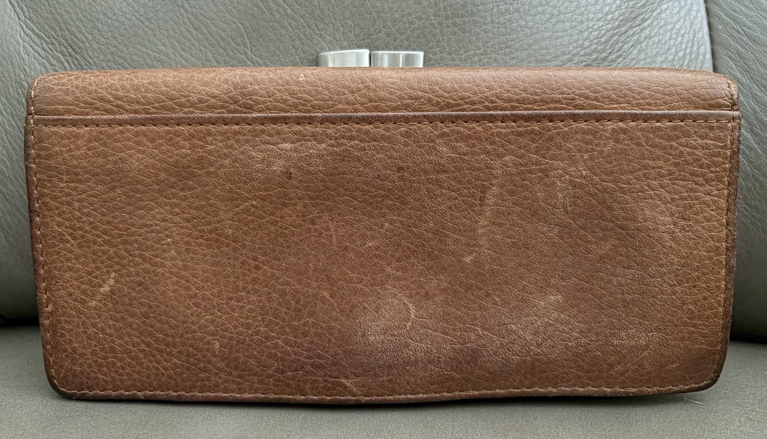 Fossil Vintage Leather Wallet Brown, Kiss Lock, Coin Pouch with 12 Card Holders