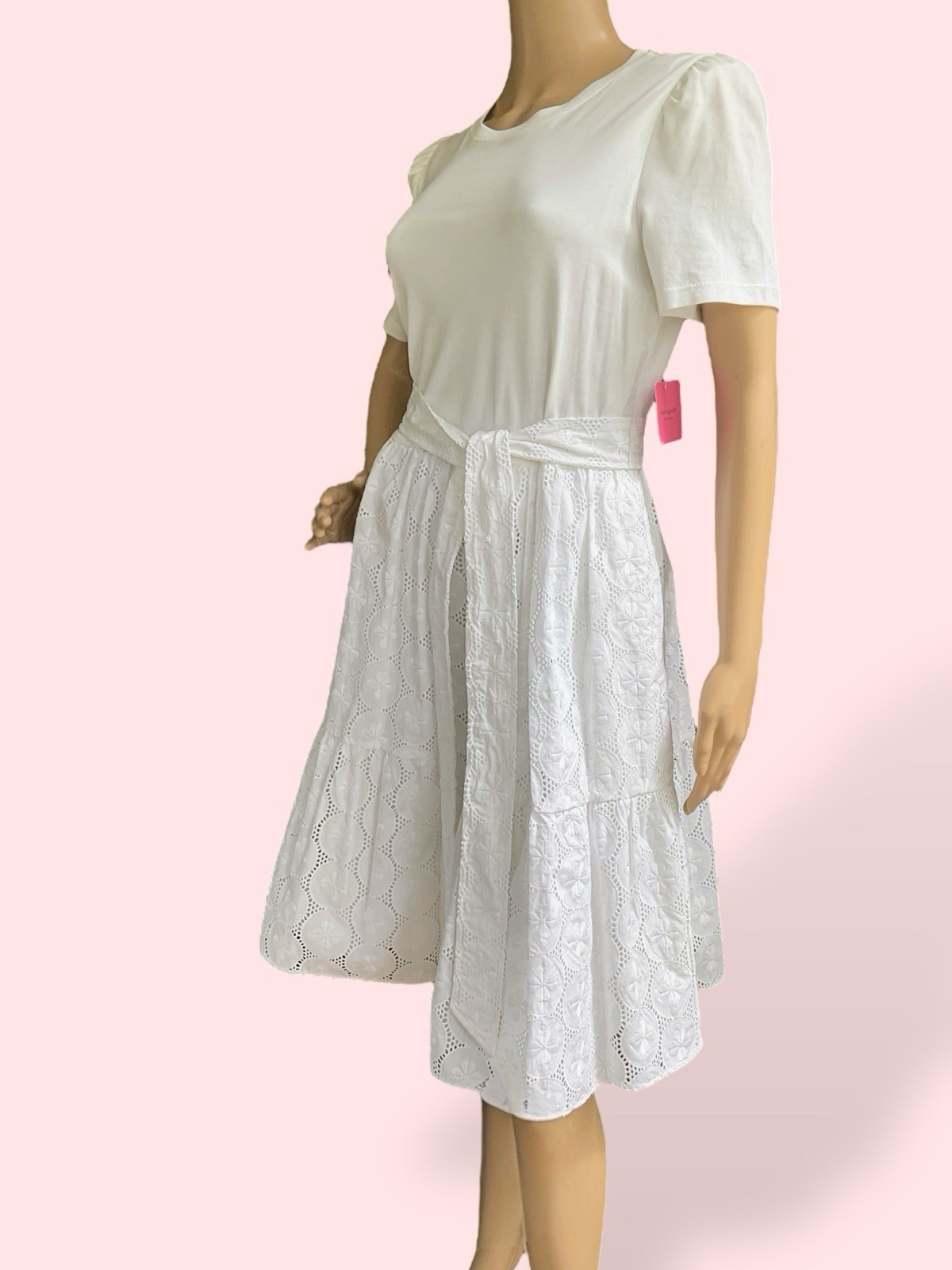Kate Spade New York Mixed Media Knit Dress Fresh White Eyelet Medium NWT $248