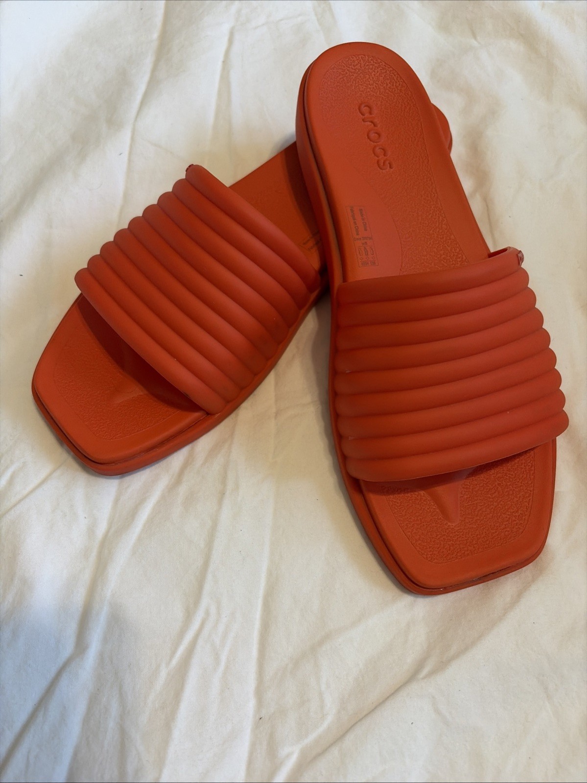 Crocs Miami Slide Sandals Womens Sz 8 Slip On Flats Orange Comfort Shoes