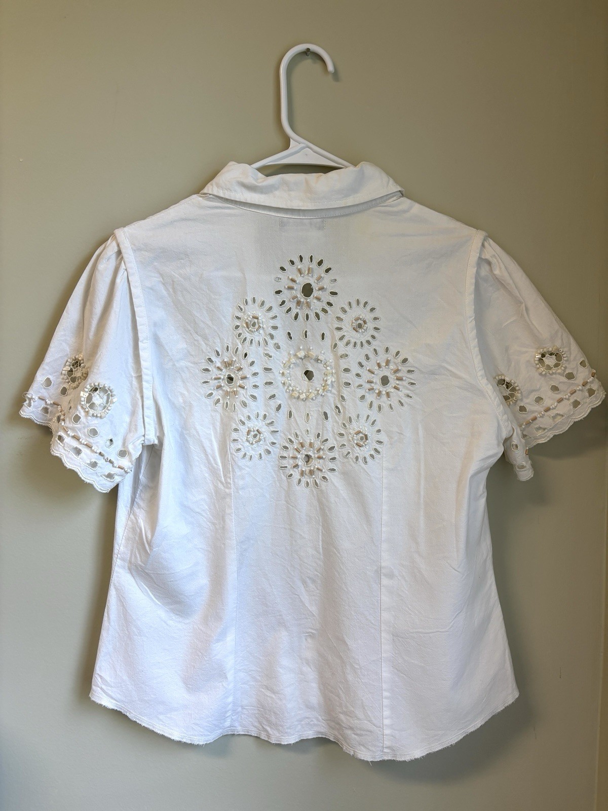 Vintage Basil & Maude White Eyelet Embroidered Button Front Shirt, M, Y2K Boho