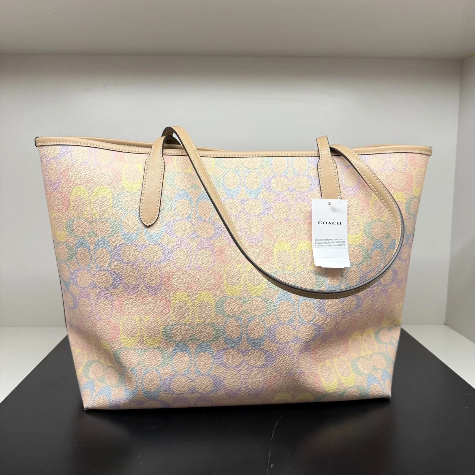 Coach CDA93 City Tote Bag In Rainbow Signature Canvas Silver/ Sand Multi NWT