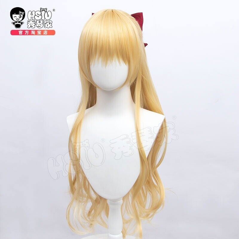 Sailor Moon Sailor Venus V Aino Minako Gold Long Hairpieces + Bowtie Cosplay Wig