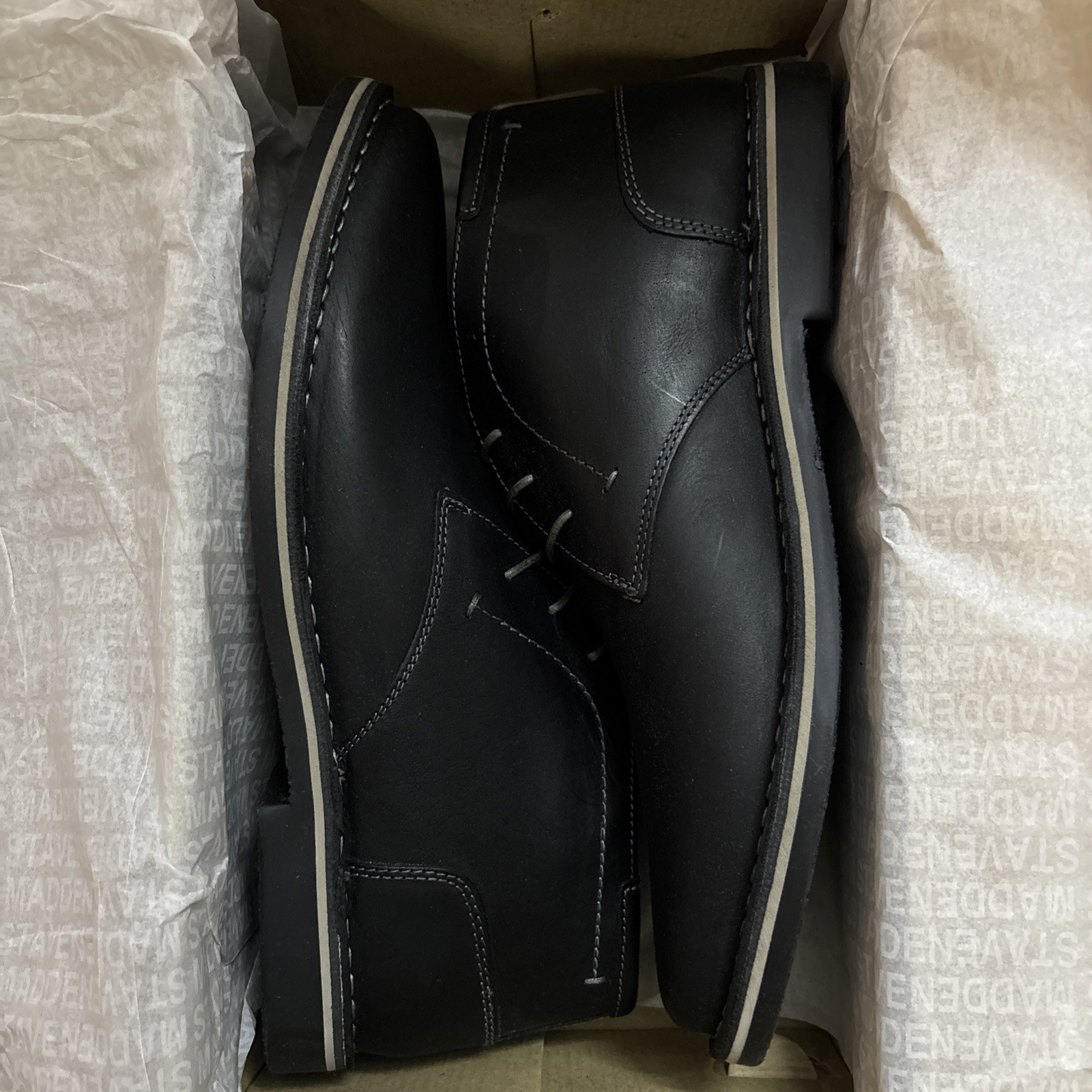Men’s Steve Madden Chuka Boot Soft Leather Lace up Harken Black